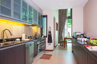 Kitchen Area with Garden and Pool View